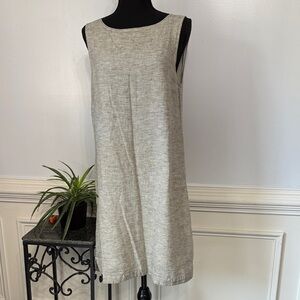 Beach Lunch Lounge Light Gray Micro Striped Linen Cotton Sleeveless Dress M